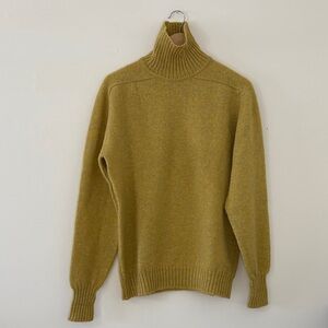 Vintage Jaeger Shetland Wool Mustard Yellow Turtleneck Sweater Fisherman Sz 44